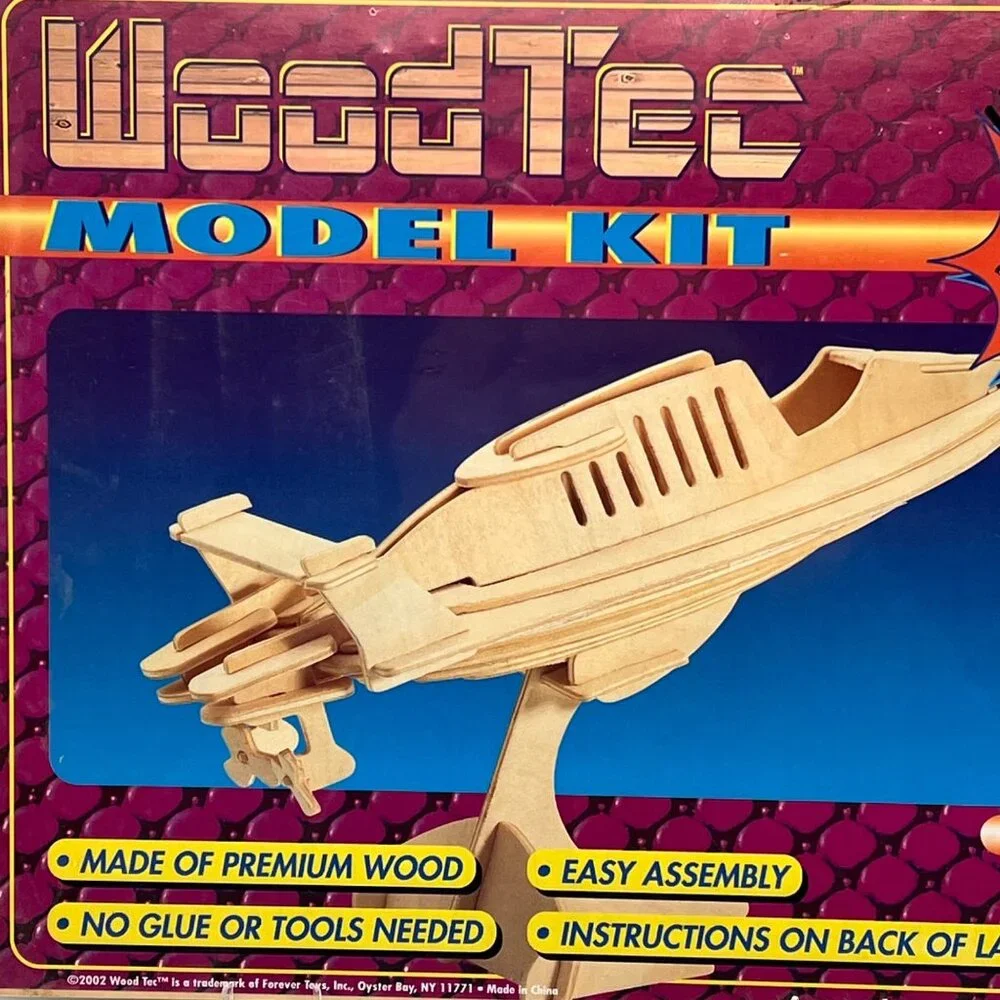 Vintage WoodTec Model Kit Speed Boat Premium Wood No Glue & Tools Needed New